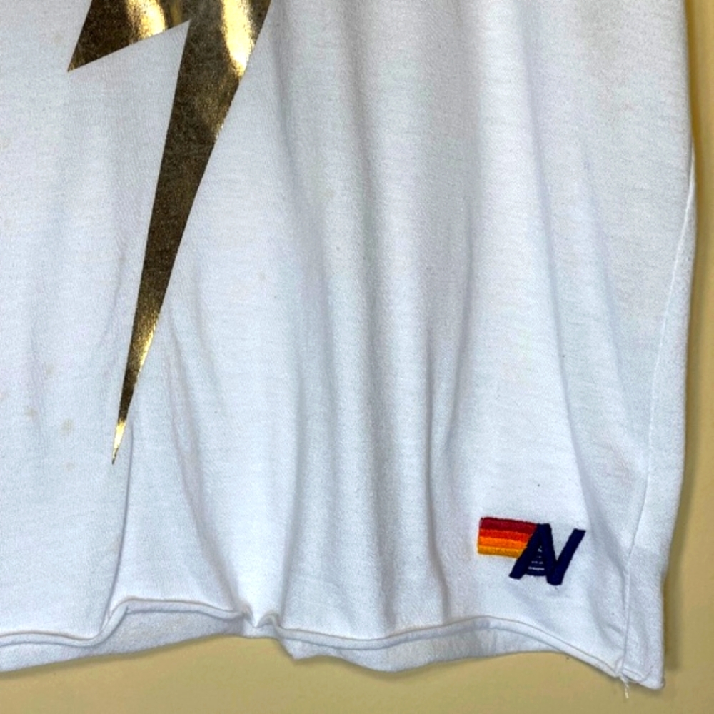 Aviator Nation White Tee with Gold Lightning Bolt - Picture 3 of 7